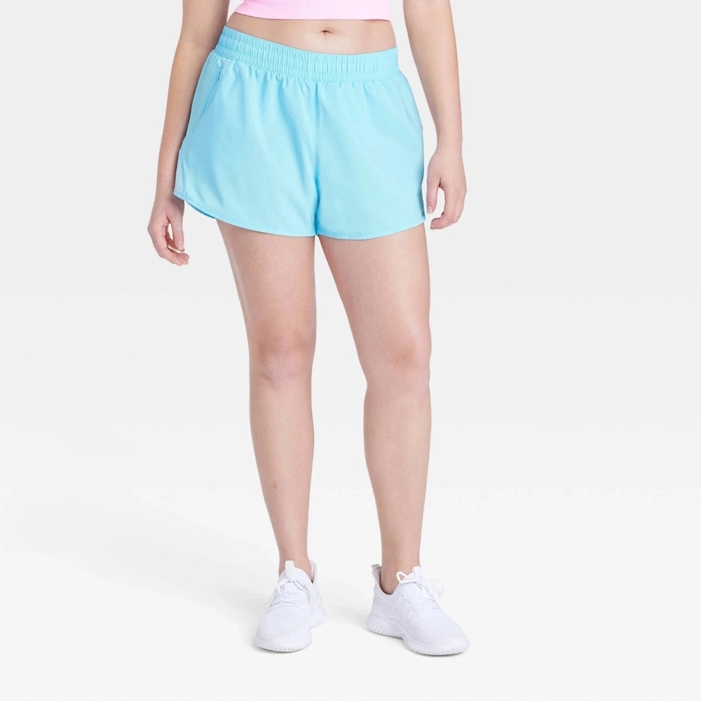 Large - Womens Woven Mid-Rise Run Shorts 3" - All In Motion - Sky Blue